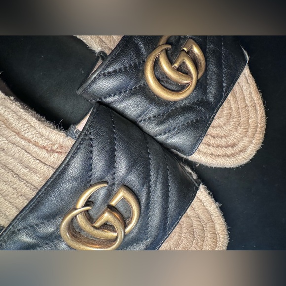 GUCCI Women's GG Marmont Espadrilles Slide Sandals Matelasse Leather - Picture 4 of 8